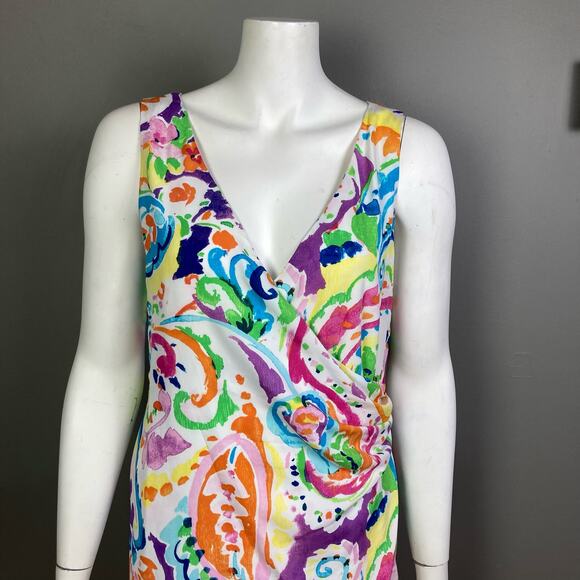 Lauren Ralph Lauren Dress Size 10 Colorful Sleeveless Wrap coastal summer - Picture 3 of 12